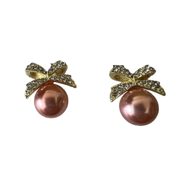 Pink Pearl Barbicore‎ Earrings With Rhinestones New - Picture 1 of 3
